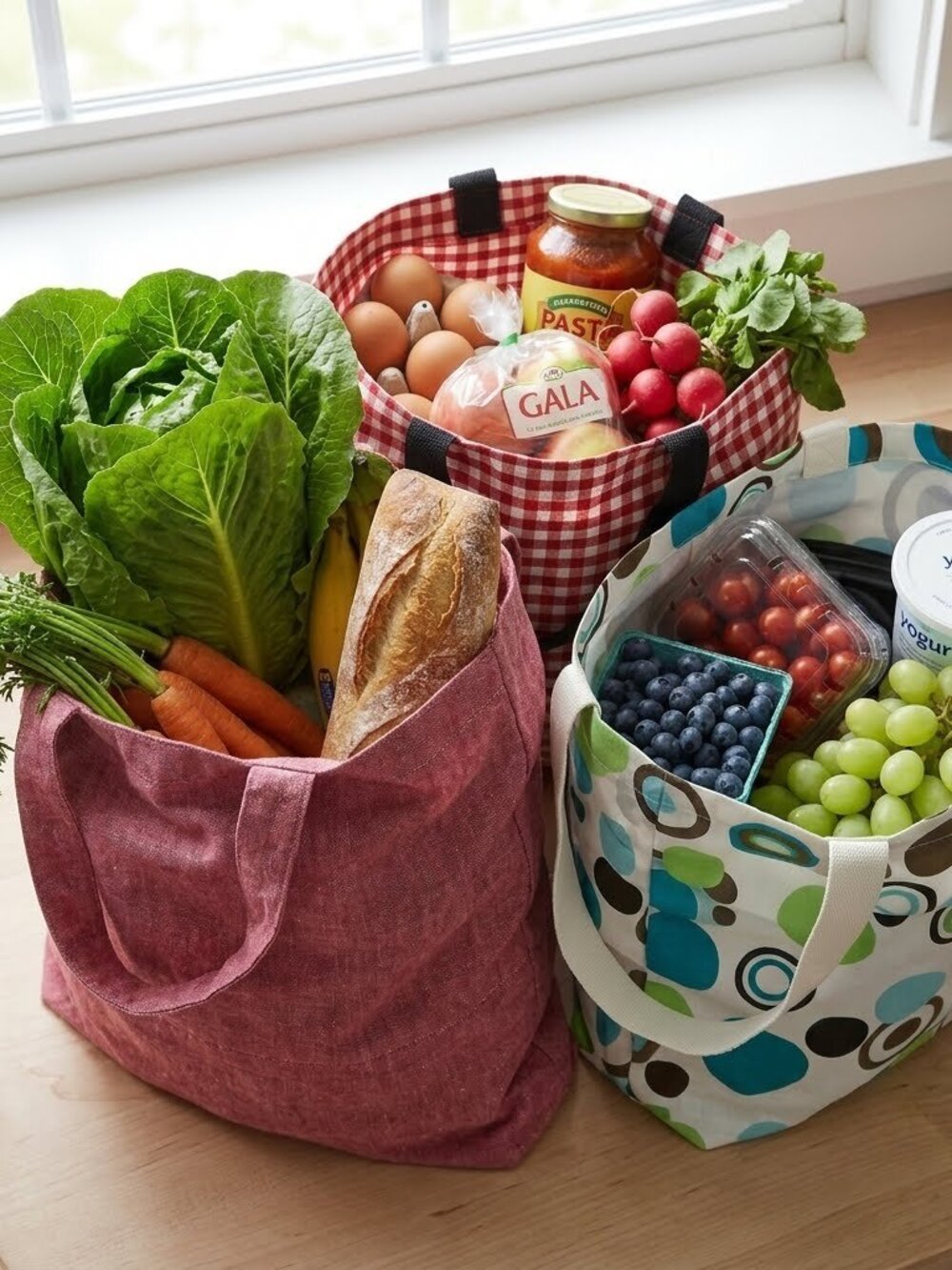 3 Handmade Grocery Bags Reusable Totes Beach Small Library Beach Travel Bag